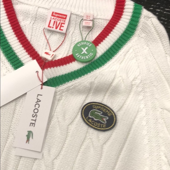 SS 17 Supreme x Lacoste Tennis Sweater White - Picture 2 of 5